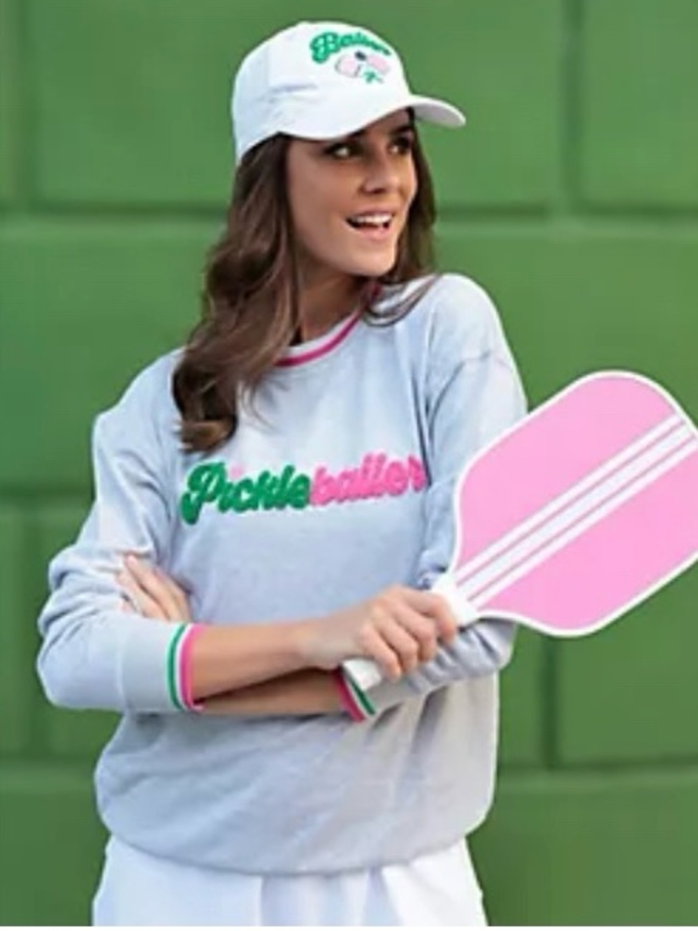 Shiraleah Pickleballer Grey Sweatshirt with Pink & Green Trim,size Small